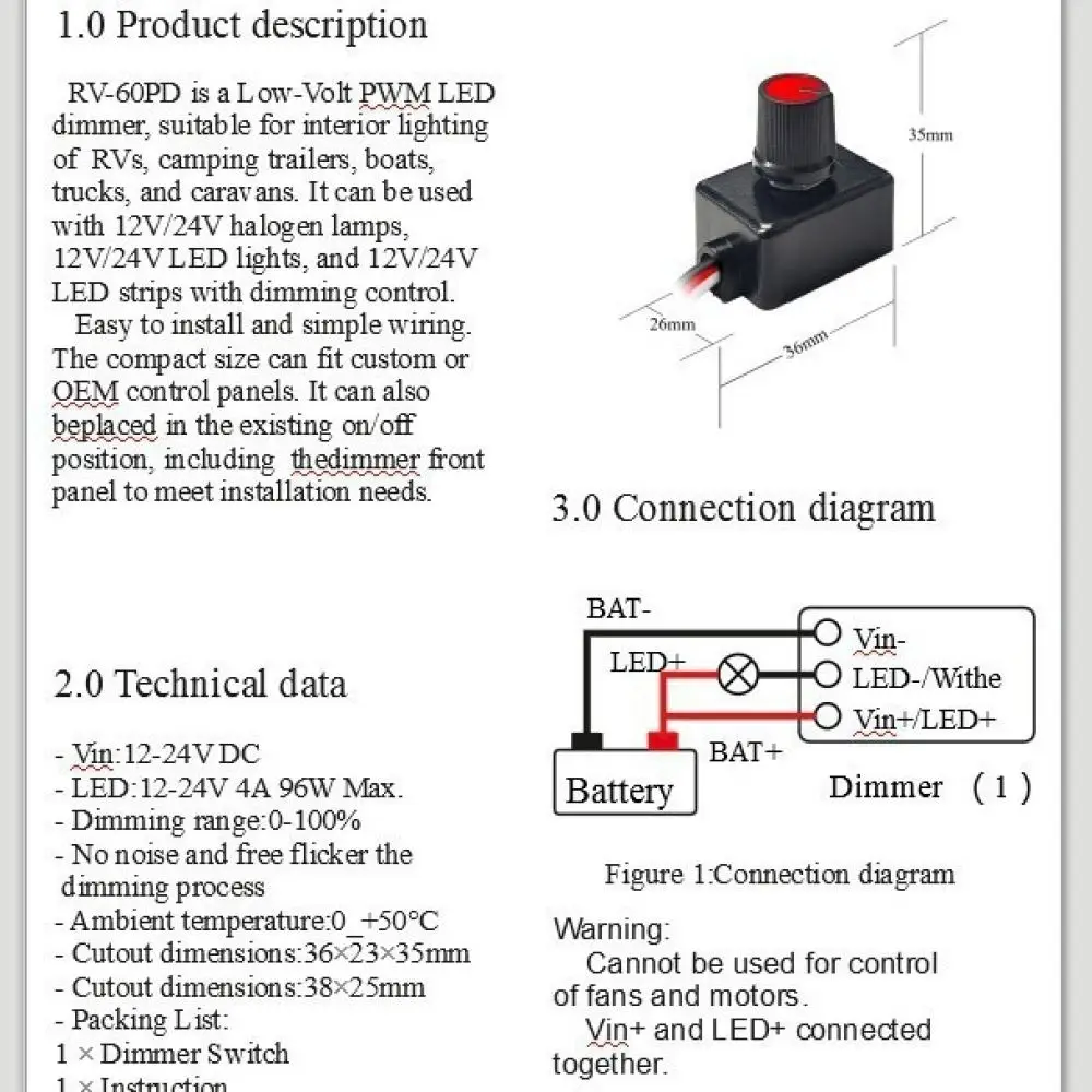 12V 24V PWM Dimmer Switch For RV LED Strip Light Controller Smooth Brightness Adjustment Boat Lighting System Lamp Dimming