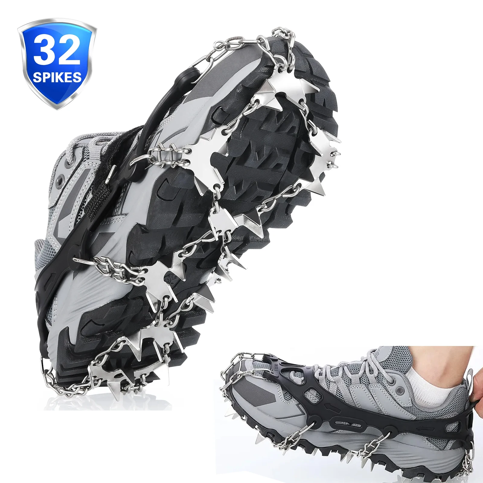 Crampons professionnels à 32 dents/12 dents, pour l'extérieur, l'escalade, la pêche sur glace, la neige, couvre-chaussures, équipement antidérapant d'alpinisme, 12 dents