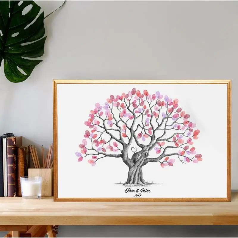 Wedding Guest Fingerprint Tree Book Creative Sign-In Fingerprint Tree Book Fingerprint painting Wedding Souvenir Canvas Painting