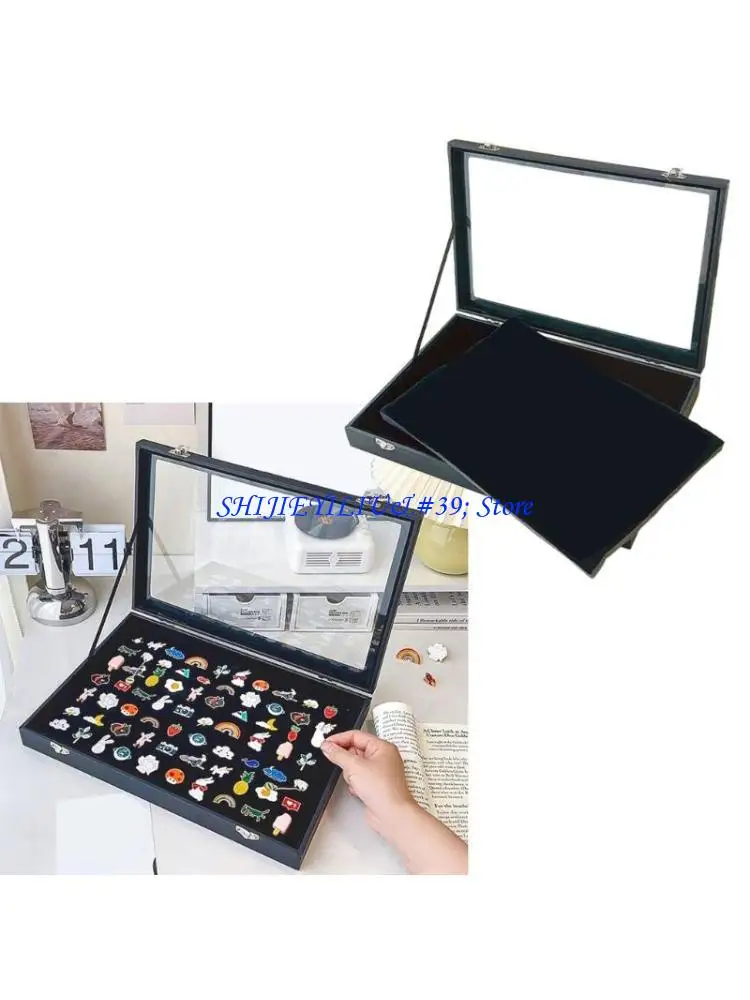 

E21F Sophisticated Pin and Medals Display Case Practical Rings and Pins Showcase Large Plush Display Box for Wall or Tabletop