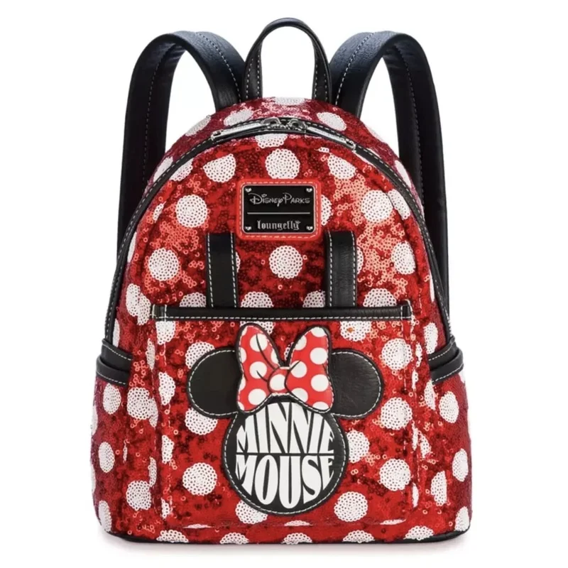 

Disney Parks Loungefly Mini Backpack Minnie Glitter Bag Red Polka Dot Cute Cartoon Backpack Children'S Leisure Backpack Gift