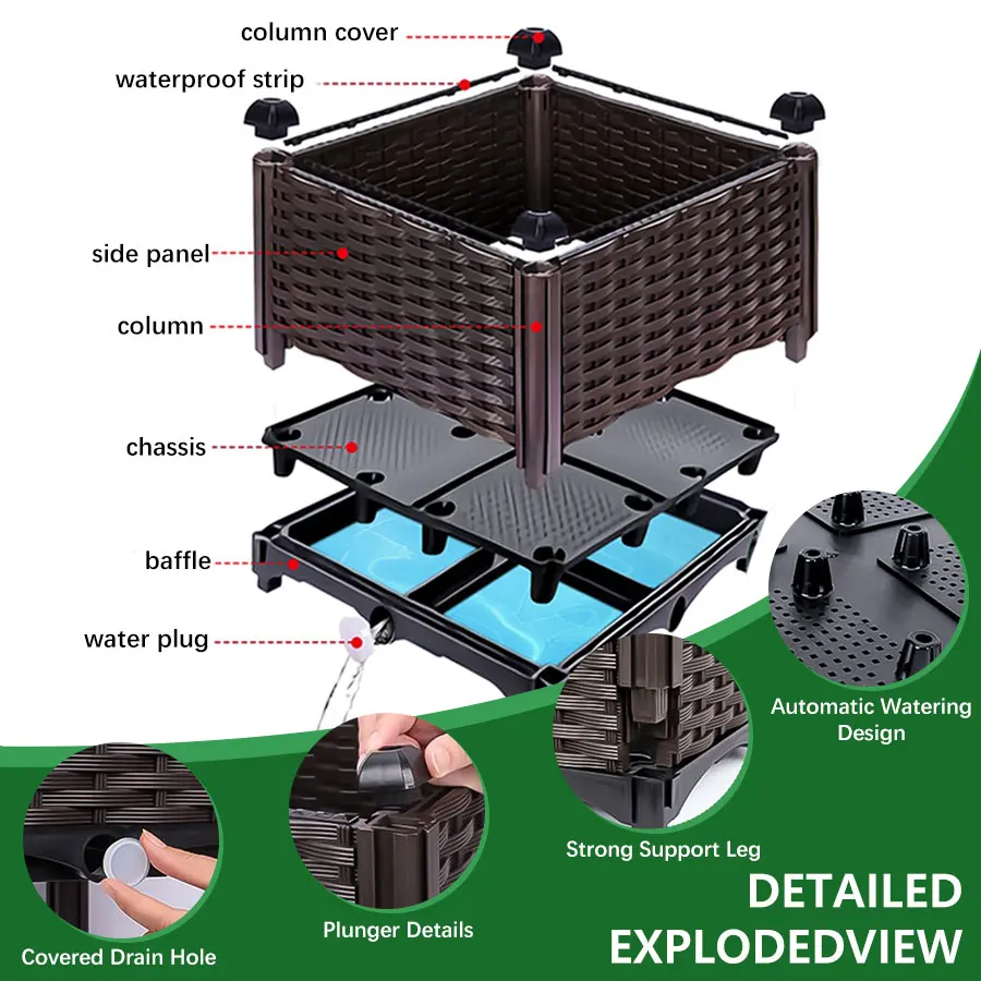 Pudełko do sadzenia warzyw Stojak na rośliny Duża doniczka Podniesione łóżko ogrodowe Pudełko do sadzenia Plastikowa doniczka ogrodowa Dekoracje