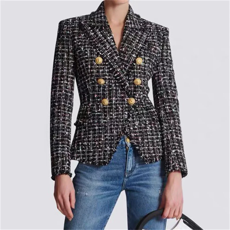 Women\'s jacket 2024 Autumn new in outerwears Double breasted slim fit long sleeved top metal button decoration Women\'s coat y2k