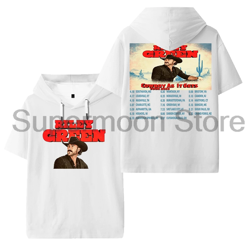 Riley Green Cowboy As It Gets Tour 2026 Hooded T-shirt Unisex Short Sleeve Tee Women Men Outdoor Streetwear Tops