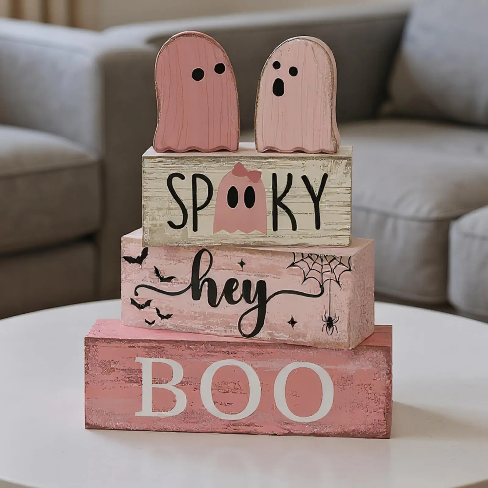 

2025 Halloween Ghost Tiered Tray Wooden ghost Sign ornament Table Centerpiece decoration For festive atmosphere