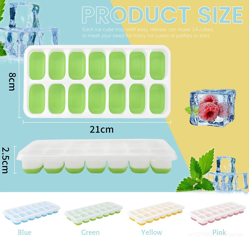 14-Hole Silicone Ice Tray with Lid Square Box Auxiliary Food Puree Jelly Mold Bar Kitchen Tool Cocktail Cube Silicone Ice Mold