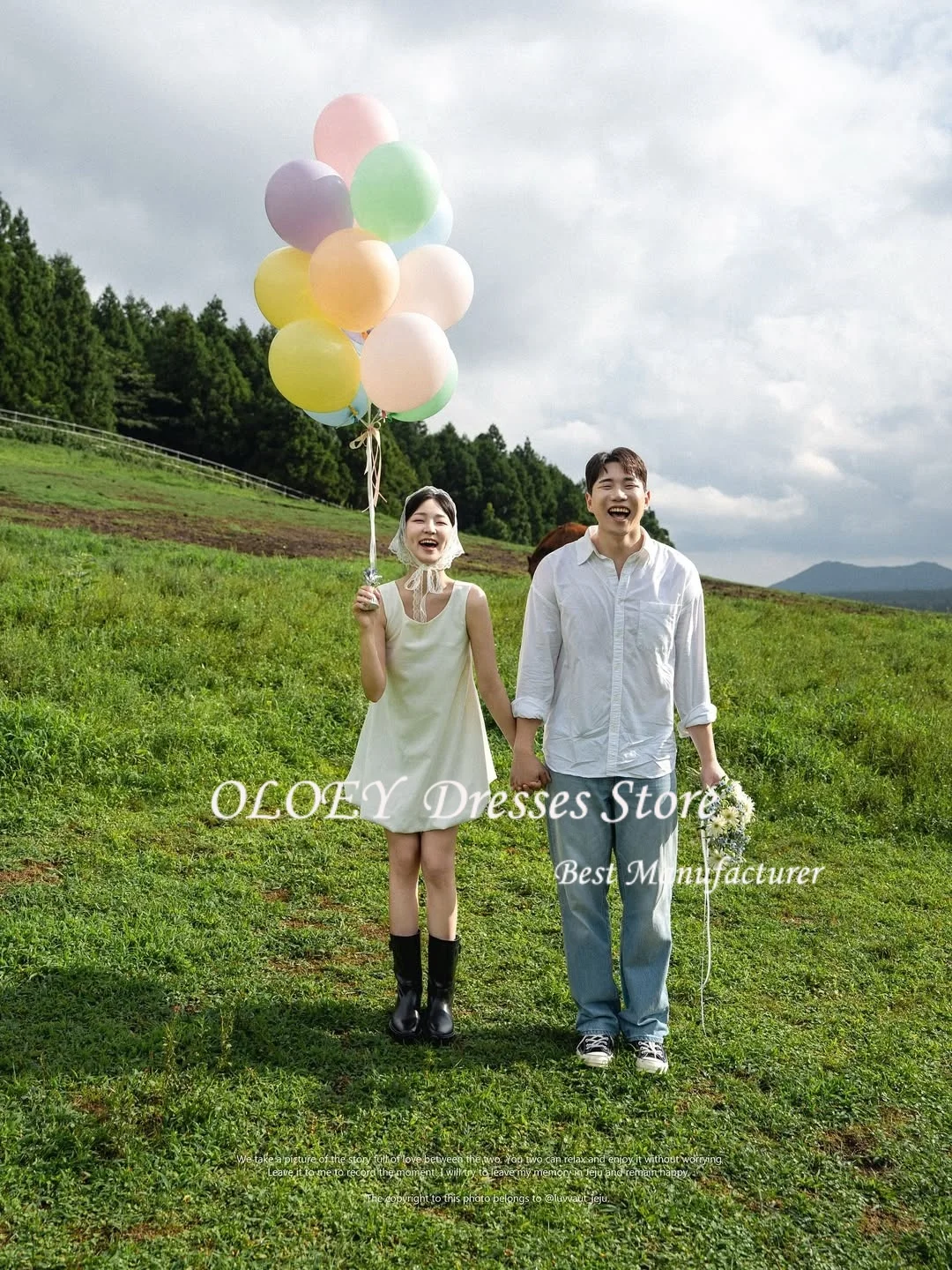 OLOEY اطلاق النار بسيط س الرقبة الساتان بلا أكمام فستان الزفاف الكورية فستان زفاف قصير فستان جنية فستان حفلة موسيقية بسيط صغير #2