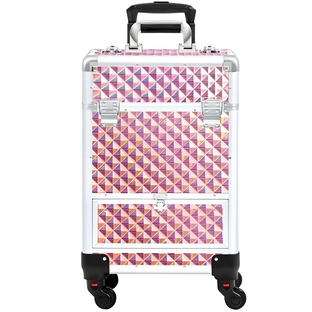 Rolling Makeup Case Large Professional Aluminum Cosmetic with Drawer&Wheels