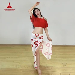 Belly Dancer Practice Clothes for Women Short Sleeves Top+Printed Long Skirt 2pcs Customsized Adult Children Oriental Outfit