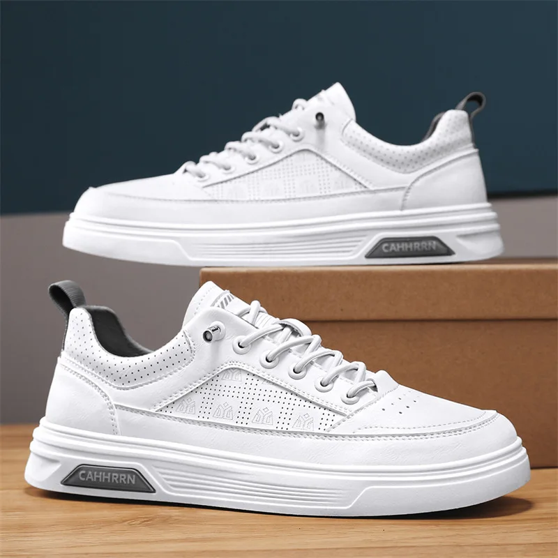 New Shoes for Men Genuine Leather Casual Shoes Spring Cool Black Flat Skateboard Shoes Street Cool Slip-on Sneakers