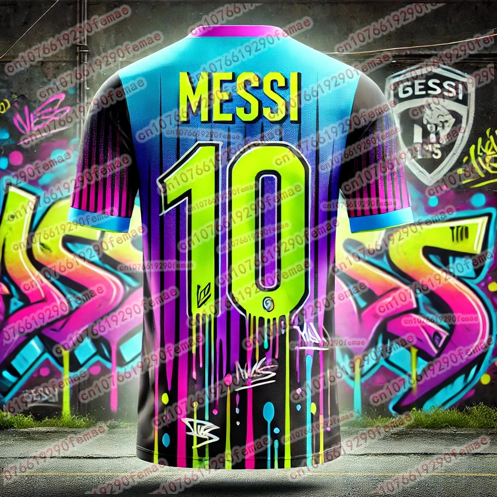 تي شيرت كلاسيكي من Messi Fashion مطبوع عليه مجموعة Graffiti التذكارية إصدار كرة القدم الرياضية جيرسي مريح يوميًا #4