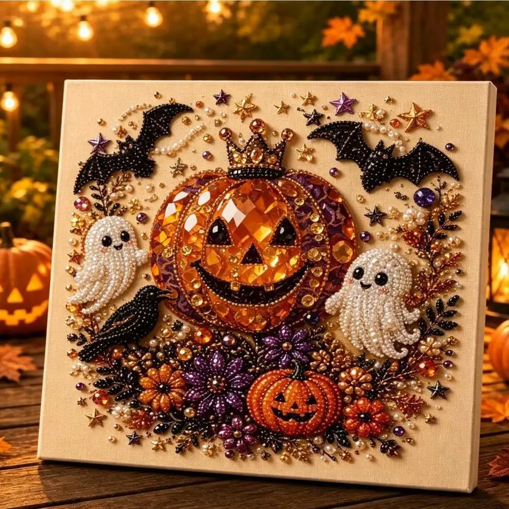Halloween Geist & Kürbis 3D Perlenkunst DIY-Set 3D Perlenmosaik Bastelset Niedliche Schwarze Katze Geist Kürbis Leinwandkunst Heimdekoration – Detail 11