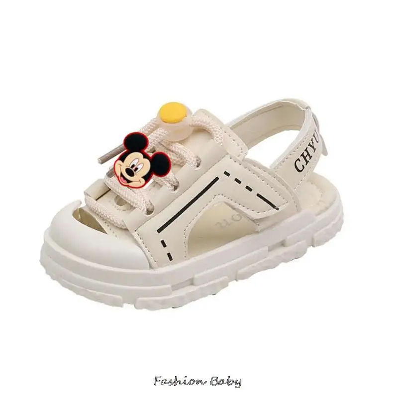 Disney-zapatos de Mickey y Minnie para niños, Sandalias planas suaves ligeras a la moda, zapatos informales de playa para niños y niñas, para