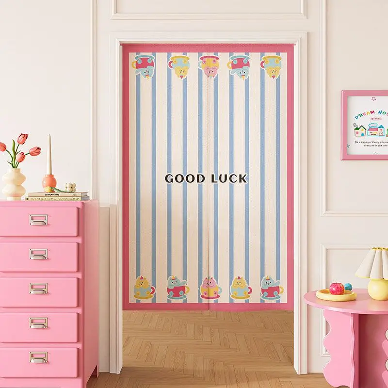 VIKAMA Sweet Polka Dot Teacup Animal Noren Split Door Curtain Room Divider Privacy Curtain for Bedroom Apartment Home Decor