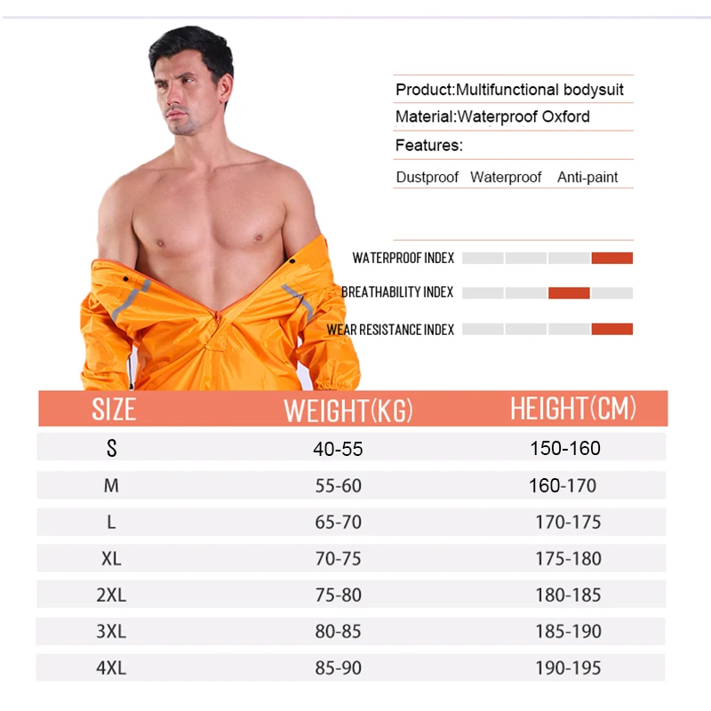 Conjoined Raincoat Motorcycle overalls Hooded Men Women Fission Rain Suit Hooded Paint Spray Unisex Workwear Safety Suits