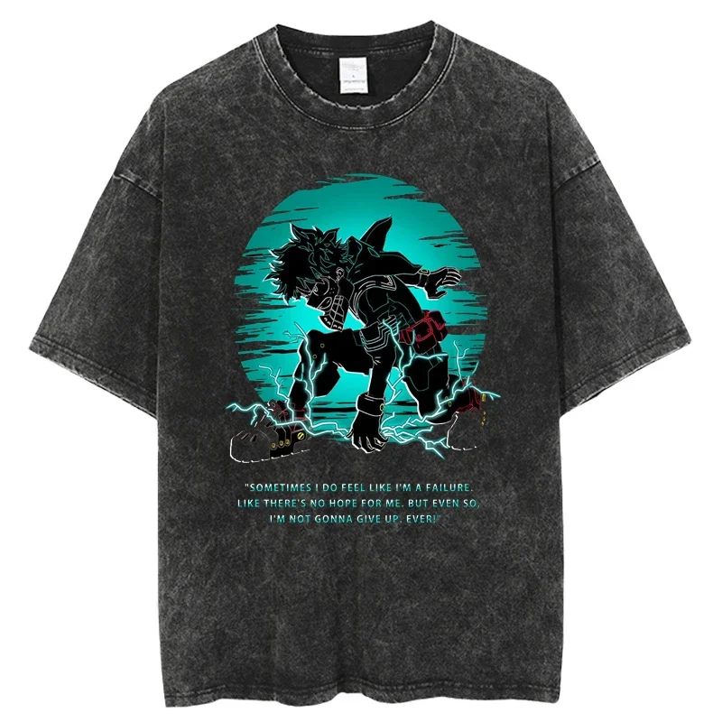 2024 Japanese Anime My Hero Academia Harajuku T Shirt Men Streetwear Short Sleeve Hip Hop Fashion Oversized Washed T-shirt Male