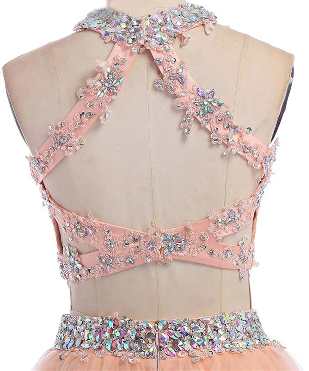 Abito da ritorno a casa in due pezzi Abiti da damigella d'onore corti con perline in tulle Abito da ballo con paillettes applicate in pizzo per donna