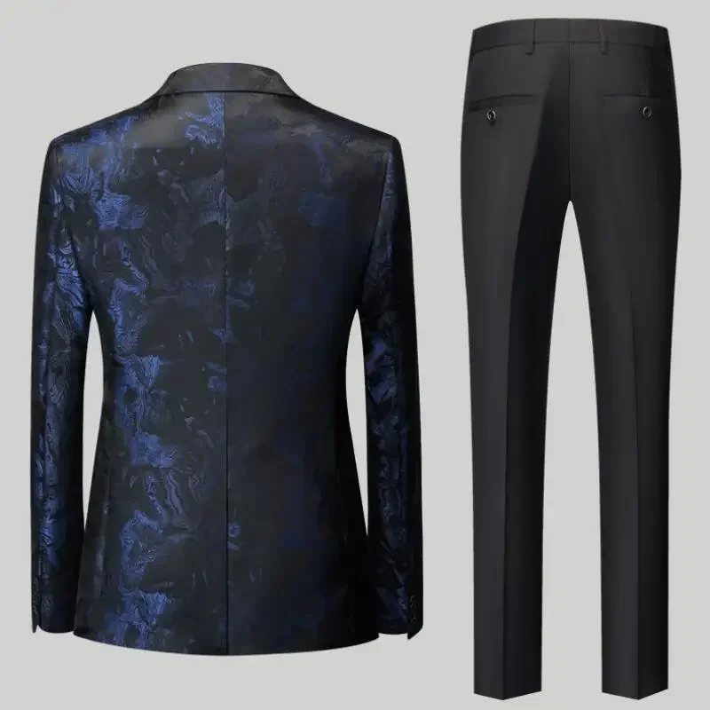 (Jacket Pants Vest) New Men\'s Casual Business Tuxedo Wedding Flower Dresses Blazers/Men Slim Fit Printed Suit 3 Pcs Set 4XL 5XL