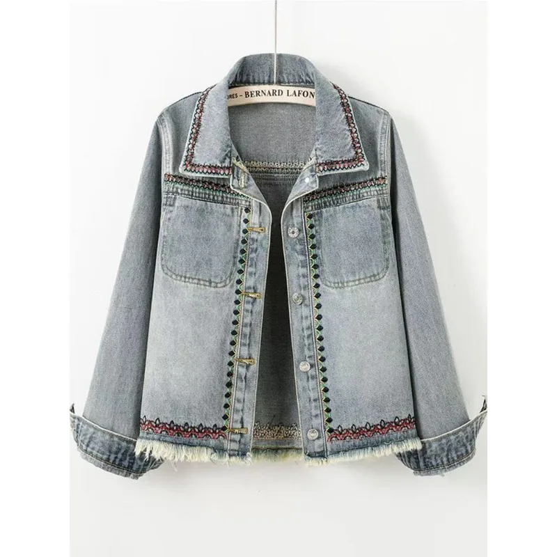 

Женская осенняя джинсовая блузка-жакет свободного кроя с вышивкой, длинным рукавом, новая, удобная, минималистичная, повседневная, универсальная