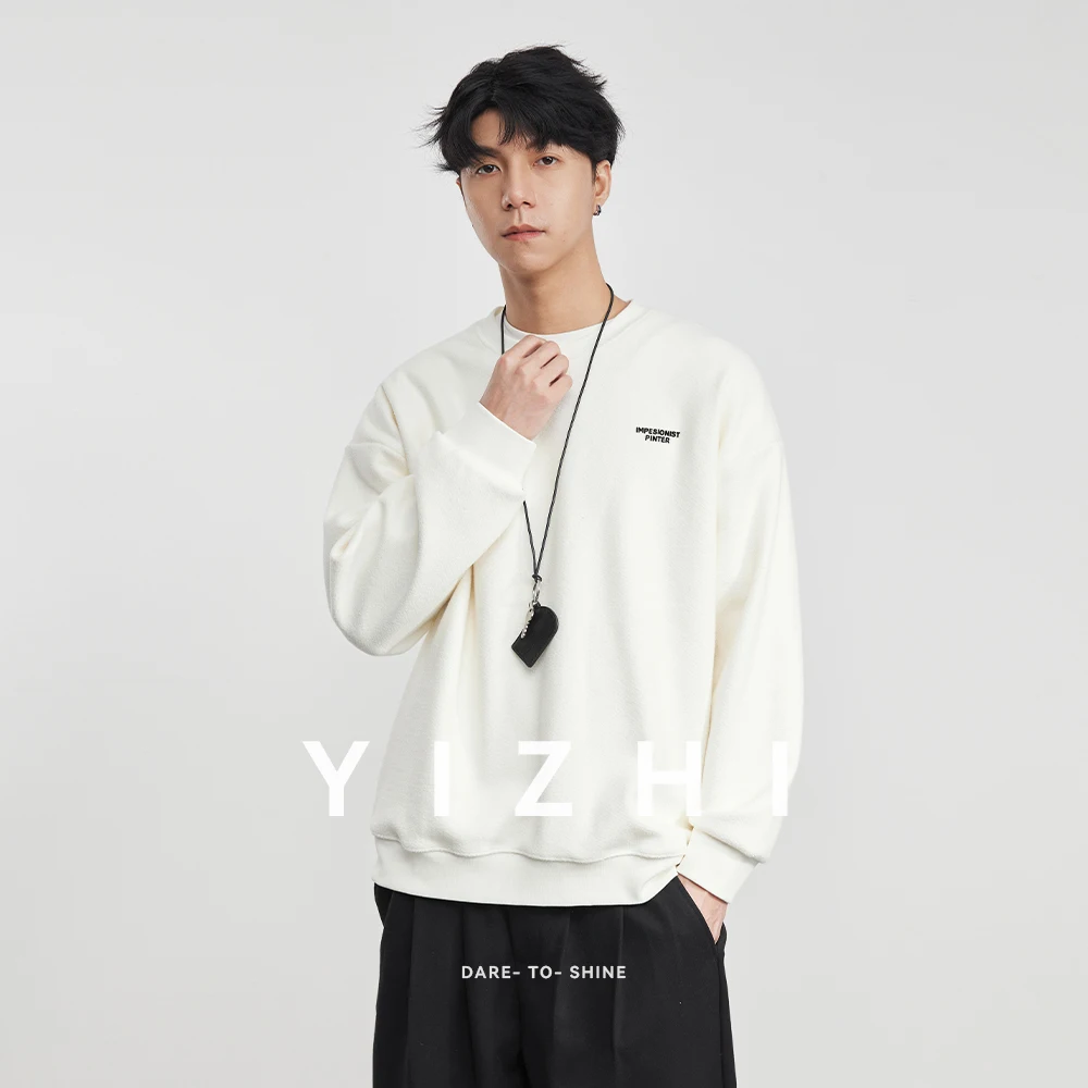 

Fashion Men's Fleece-Lined Simple Letter Print Crew Neck Sweatshirt 2025 Winter New Loose Casual Men's Pullover
