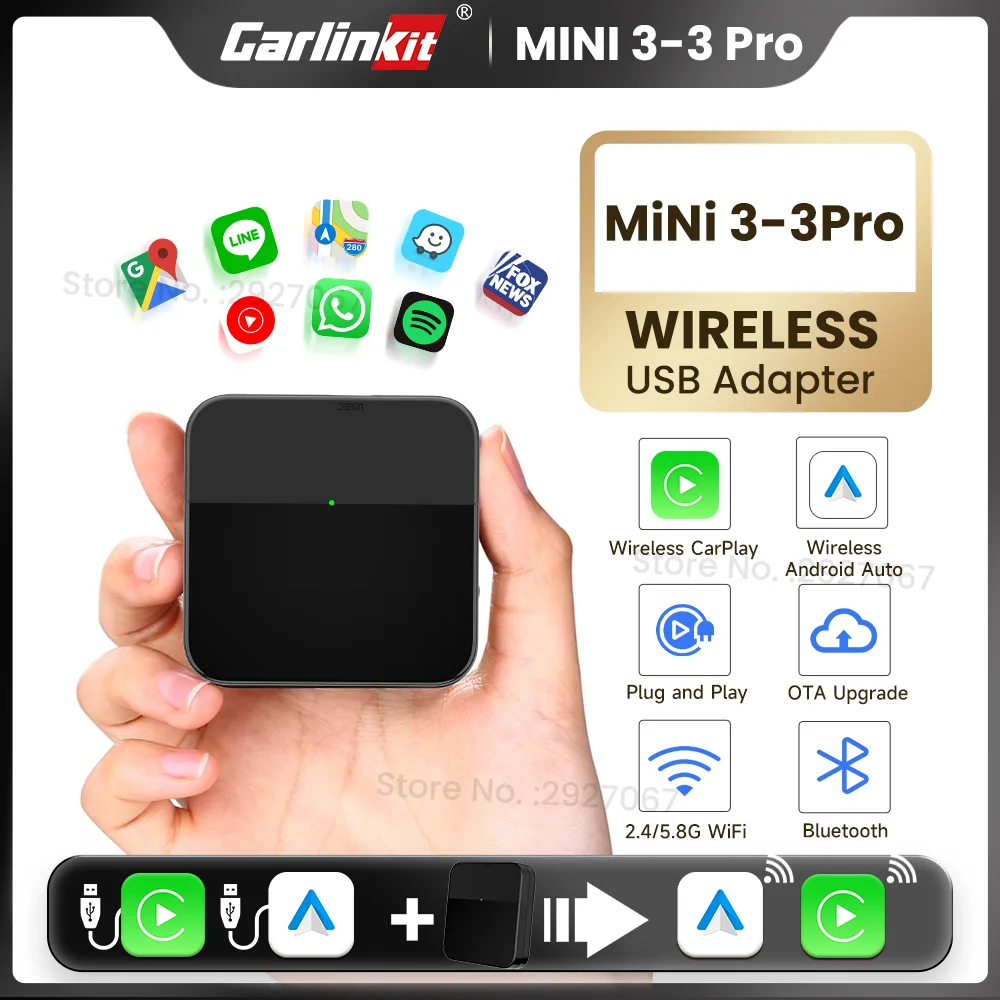 CarlinKit Mini3 Pro CarPlay Box Wireless Adapter Android Auto Dongle Wired to Wireless Dual Mode Fast Auto Connect Plug and Play