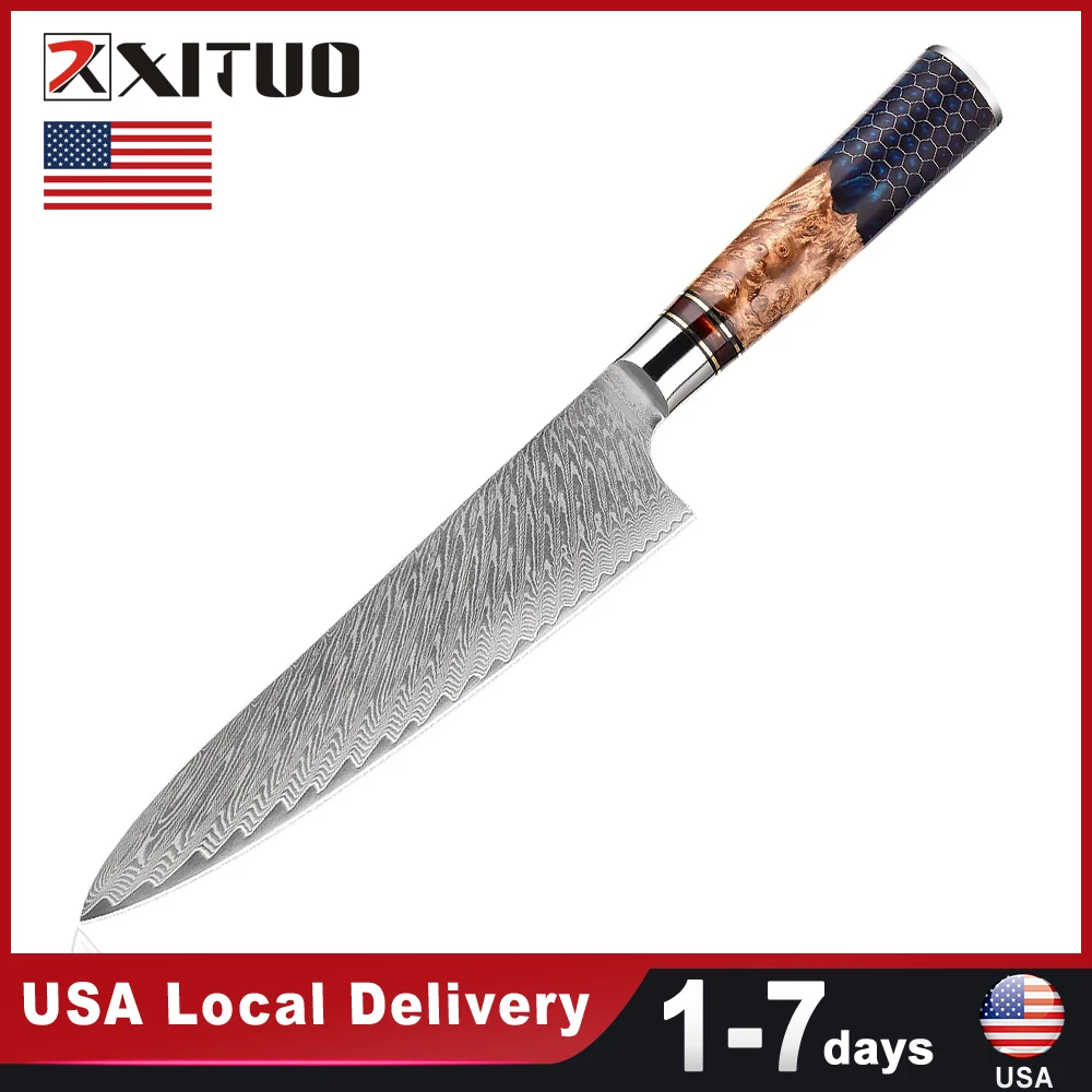 

USA Warehouse Fast Shipping 8 Inch Damascus Steel Chef Knife Honeycomb Handle Kitchen Stainless Steel Sharp Paring Chef's Knife