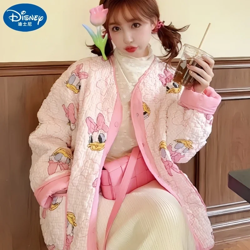 New Disney Donald Duck Pink Jackets Women Autumn Winter Cotton Sweet Coat Korean Style Fashion Cardigan Tops Y2k  Clothing Gifts