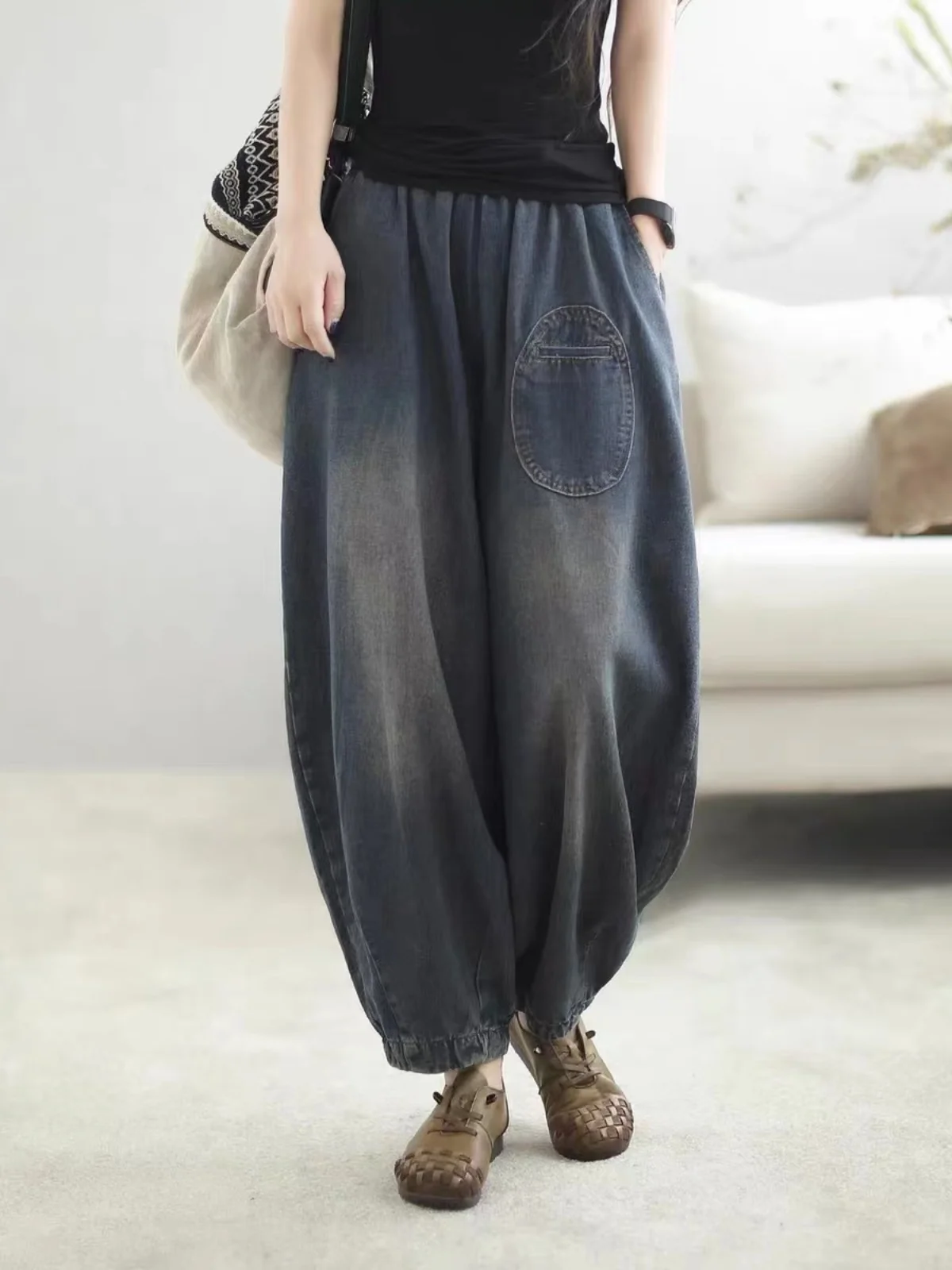 

Spring New Loose Women's Jeans Cotton Harlan Pants Slimming Large Size Tagl Versatile Fem Faionable Long Trousers