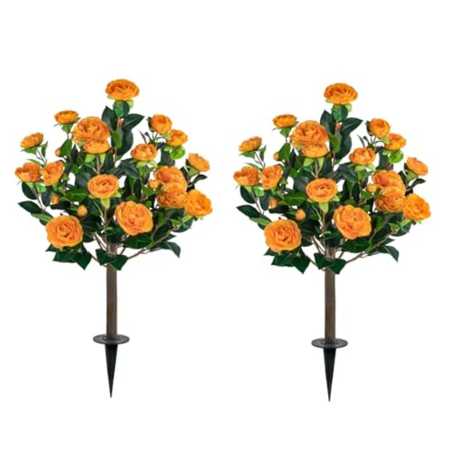 

2 Pack Artificial Camellia Tree Plants with Spike, 36" Faux Camellia Flower UV Resistant Fake Floral Blooming Bush for Indoor O
