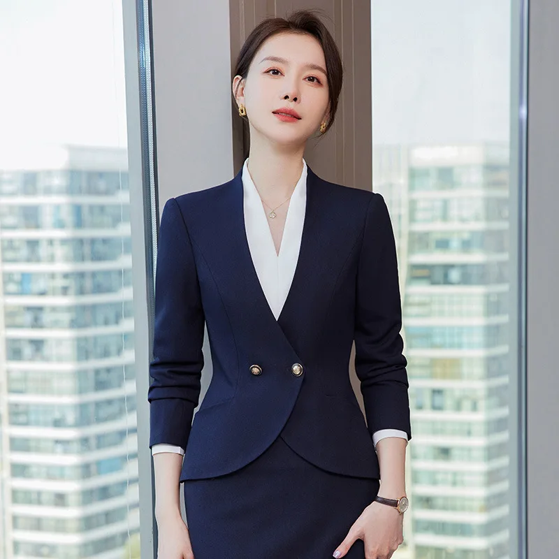 High Quality Fabric Formal Women Business Skirt Suits Spring Summer Ladies Office OL Styles Pantsuits Professional Blazers