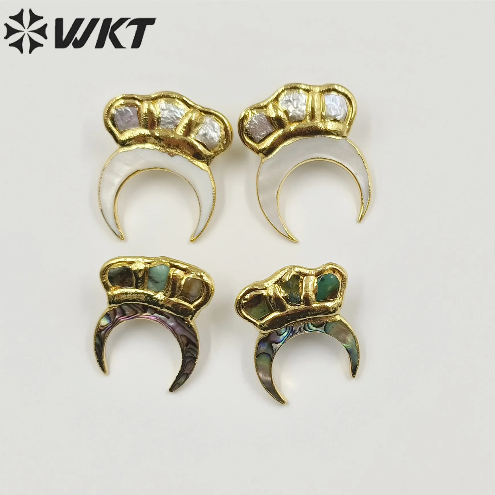 WT-MPE102 WKT Big unique crescent Horn studs America hot sell Abalone moon shell studs women boho Earrings
