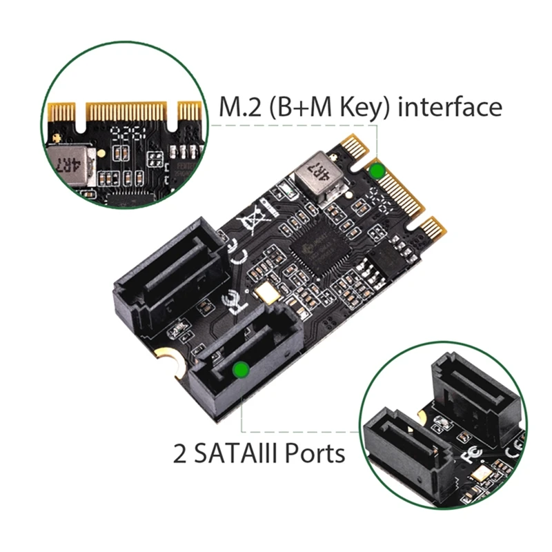 M2 PCIE Nvme SATA6G 2 Port SATA III 6Gb/S M.2 22X42 M Key And B Key Controller Adapter Card JMB582 image 2