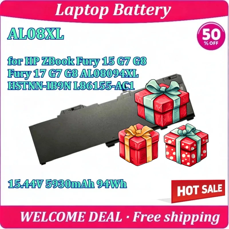 

New AL08XL Laptop Battery for HP ZBook Fury 15 G7 G8 Fury 17 G7 G8 AL08094XL HSTNN-IB9N L86155-AC1 15.44V 5930mAh 94Wh Battery