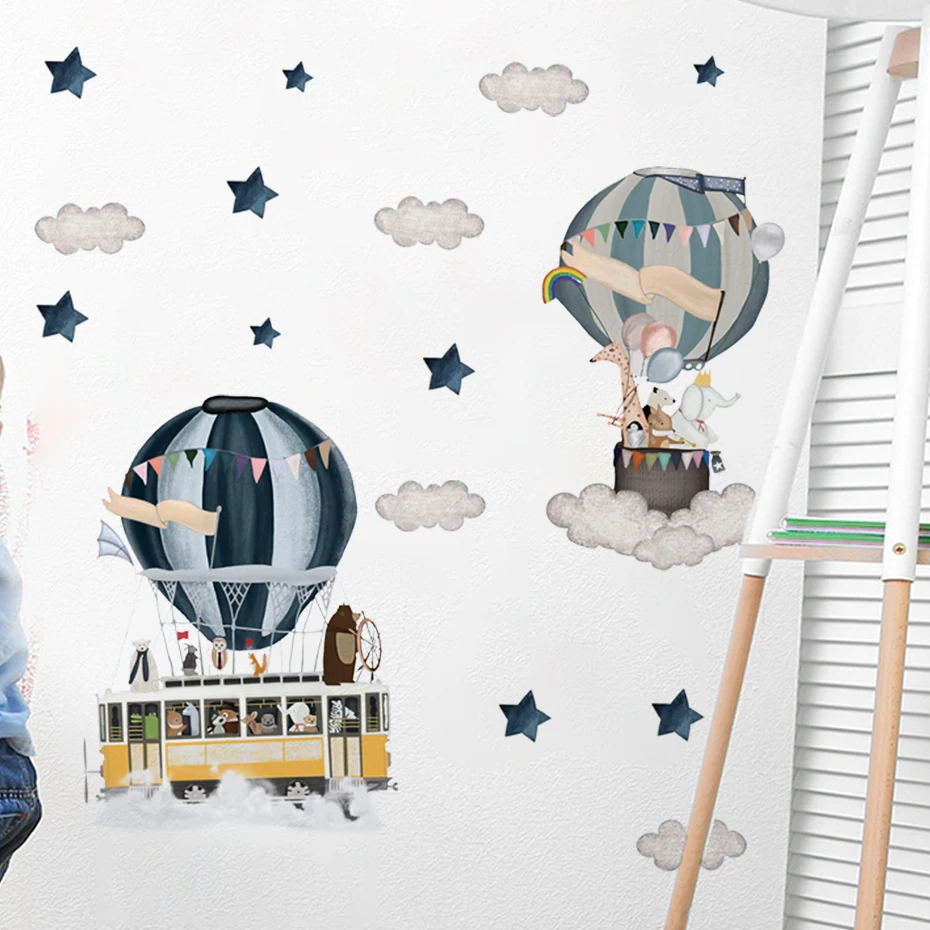 

Cartoon Hot Air Balloon Animals Kids Room Wall Decor Wall Stickers Vinyl Wall Decals for Home Decoration Art Murals Sticker