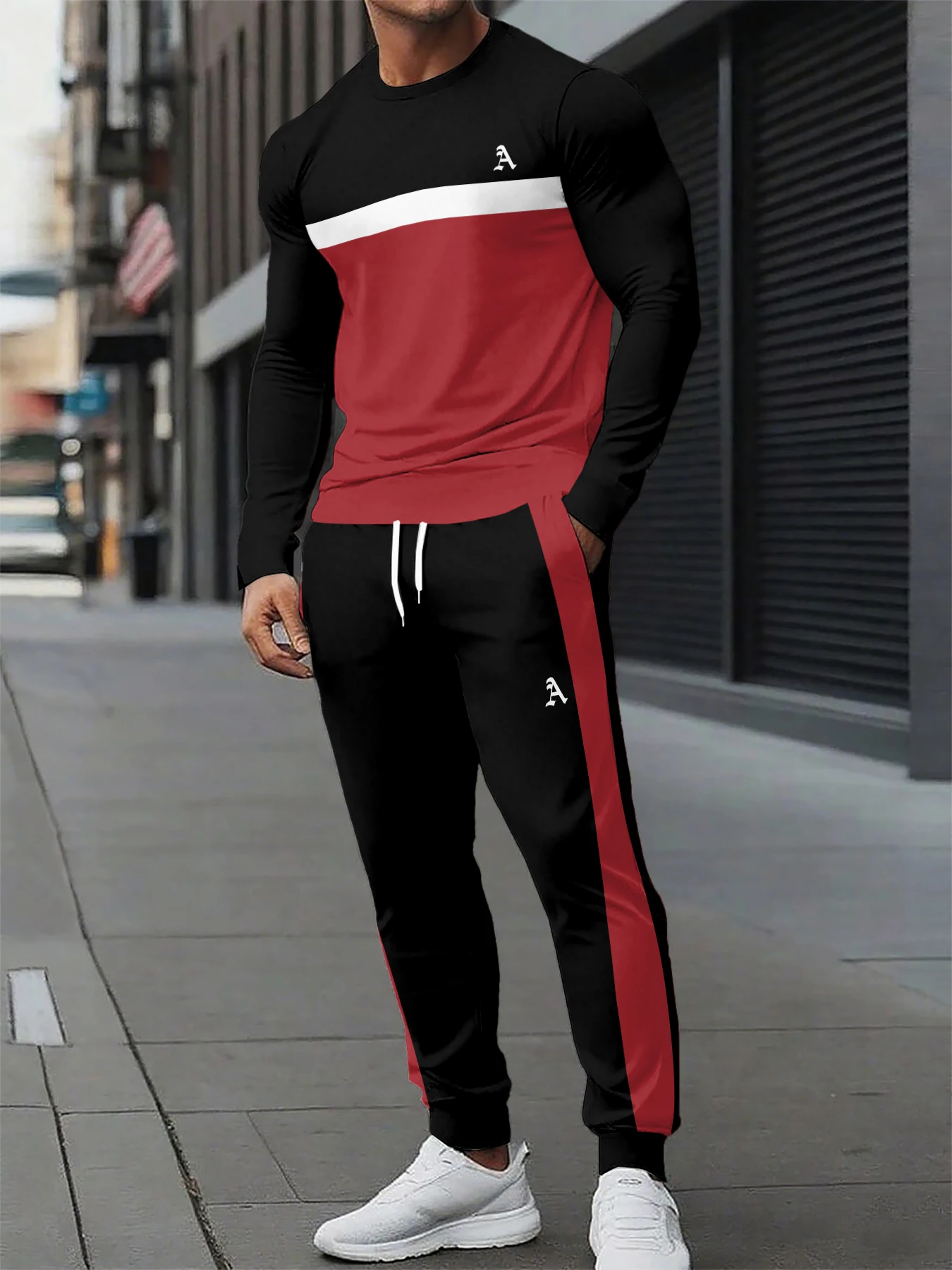 الخريف والشتاء الرجال الرياضة مجموعة ثلاثية الأبعاد مطبوعة ألف خط كم طويل 2 قطعة مجموعة الرياضة مجموعة موضة طويلة الأكمام مجموعة التجفيف السريع