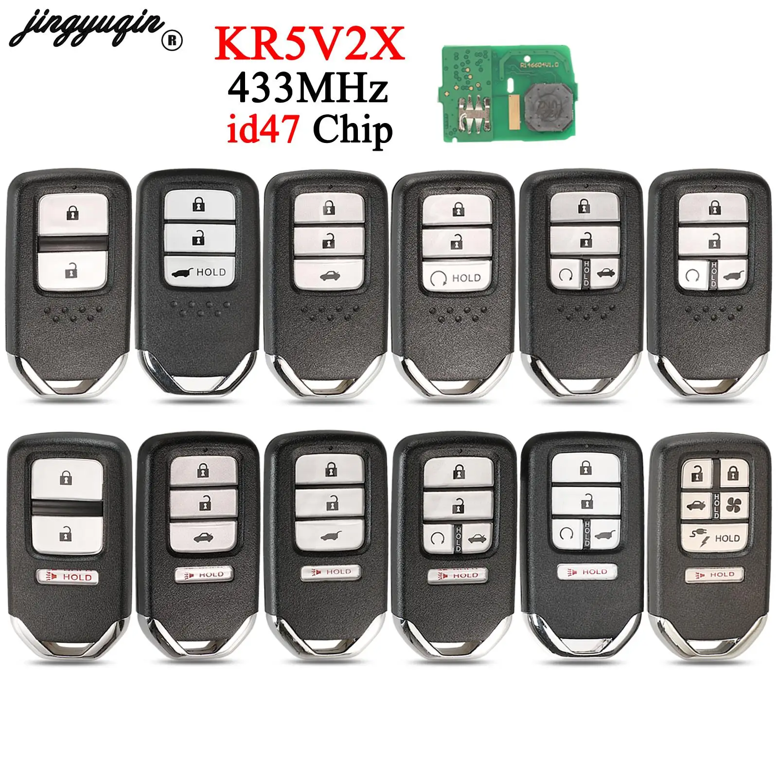 jingyuqin For Honda City Civic Clarity CRV EX-L HR-V Jazz Odyssey Pilot XRV URV Venzel 433MHz id47 pcf7938 Remote Car Key KR5V2X