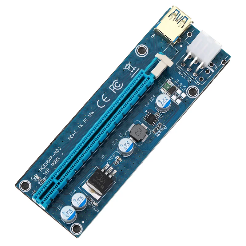 Riser VER009S 0.6M LED PCIE PCI-E 1X to 16X Riser Card 15Pin SATA to 6Pin Power Gold plated USB 3.0 for BTC Bitcoin Miner Mining