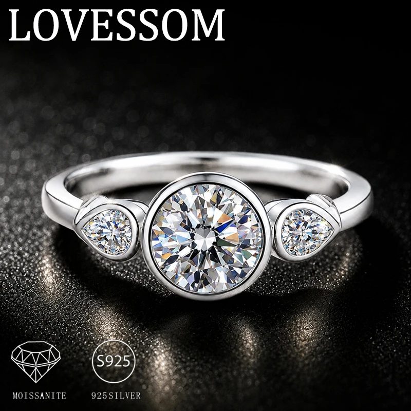 A Simple, Everyday 925 Sterling Silver Pear-Shaped Moissanite Bubble Ring, Unisex.