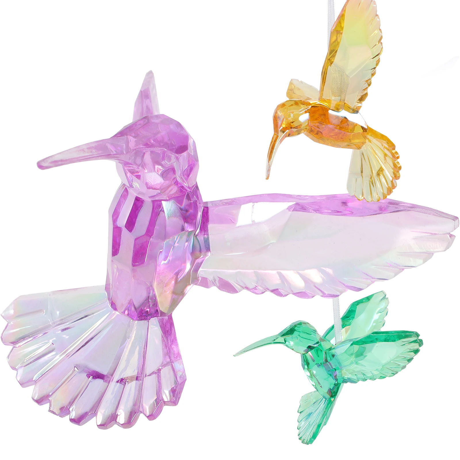 

3 Pcs Colorful Hummingbird Cage Acrylic Pendant Figurine Birds Ornament Window Party Decorations