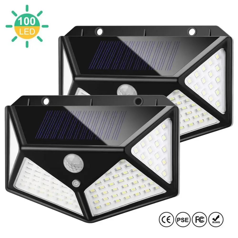 

2Pcs 100LED Outdoor Solar Light PIR Motion Sensing Solar Powered Lamp Waterproof Garage Garden Balcony Stairs Energy Saving Lamp