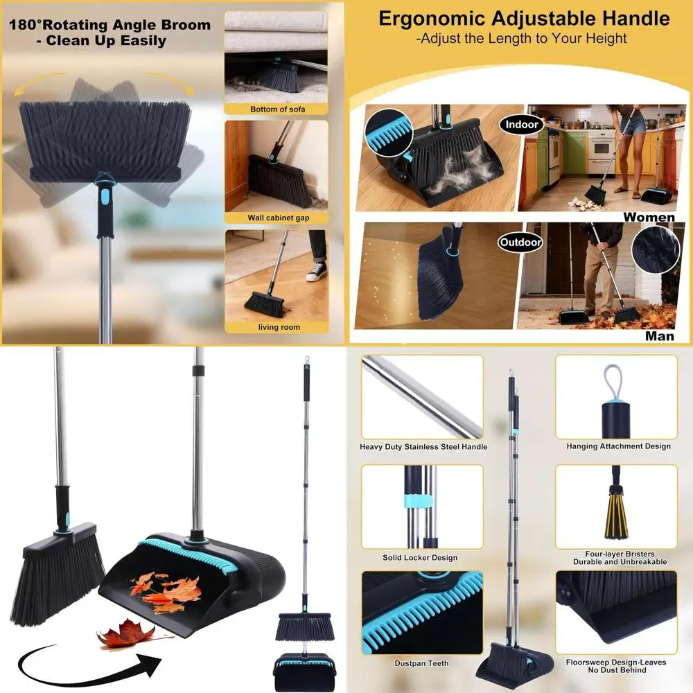 

Sturdy 39.5 Metal Broom & Dustpan Set with Folding Handle, Suitable for Pet Hair, Indoor/Outdoor Use (Black)