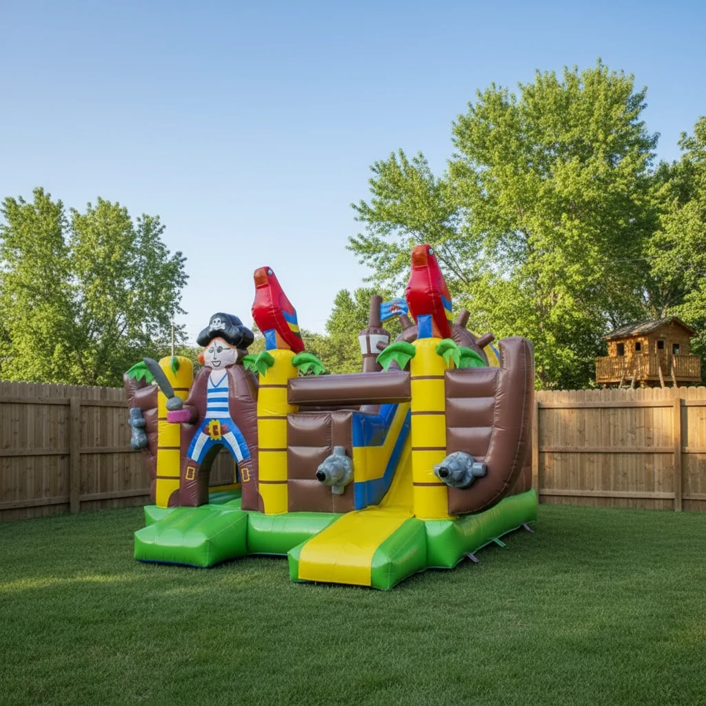Home Commercial Use Pirate Inflatable Bounce Castle Slide 20 Persons Capacity Easy Setup Waterproof PVC Material for Kids