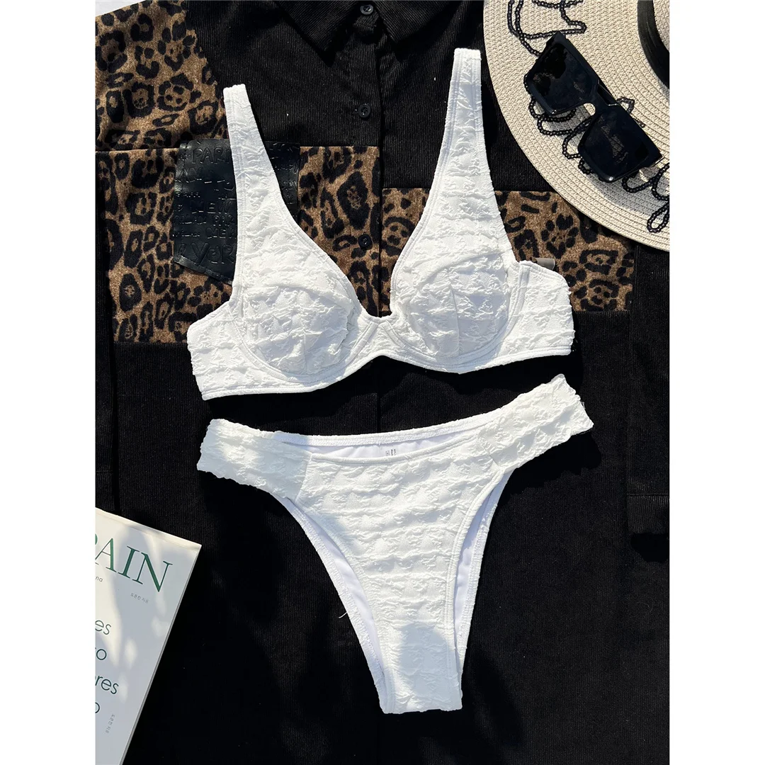 Sexy, geraffter Bikini mit Bügel, mittelhoher Bund, Damen-Badeanzug, zweiteiliges Bikini-Set, Badebekleidung, Badeanzug, Modell V4621. – Detail 9