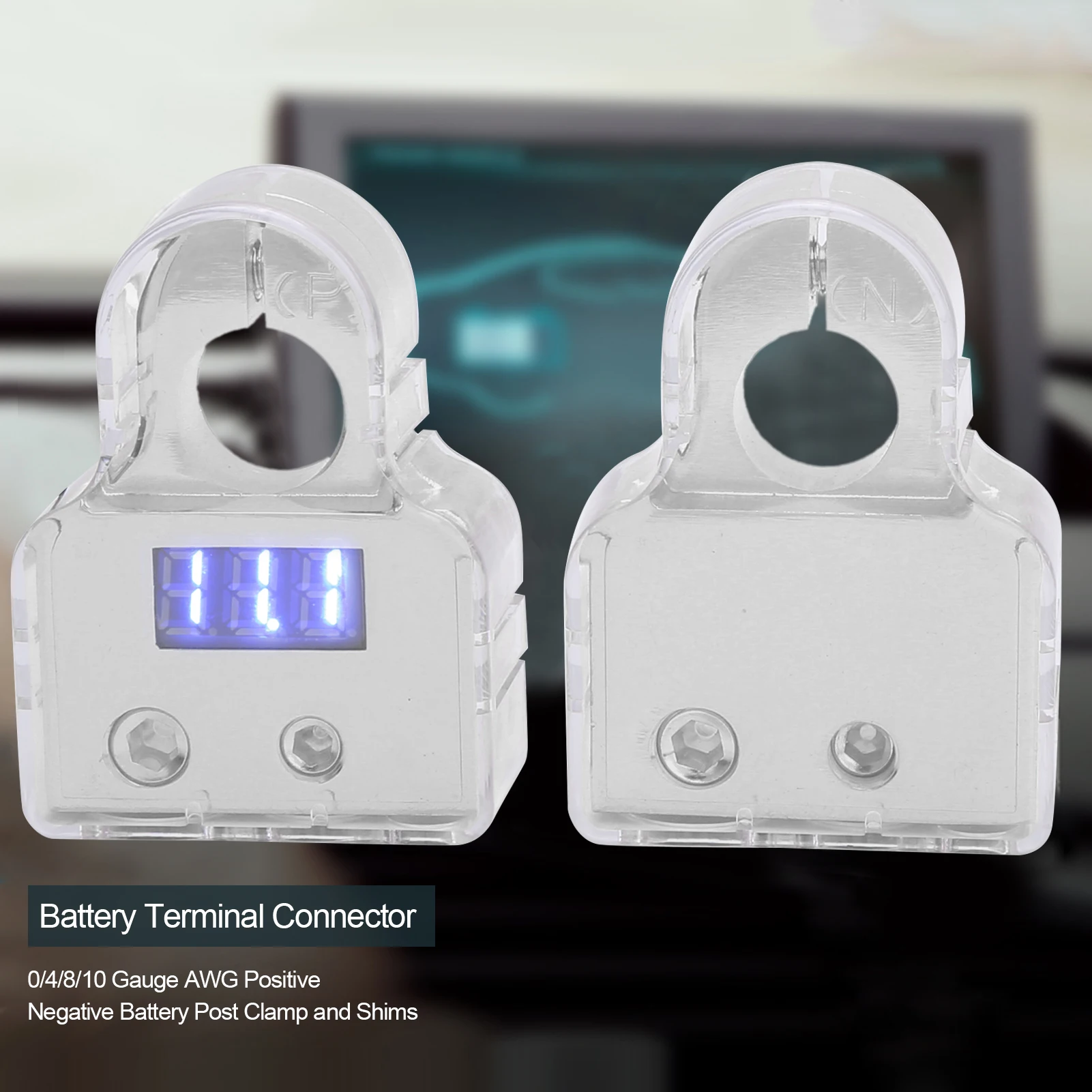 Car Battery Terminal Connectors Kit with Digital Voltmeter Display Stardand 0/4/8/10 AWG Gauge