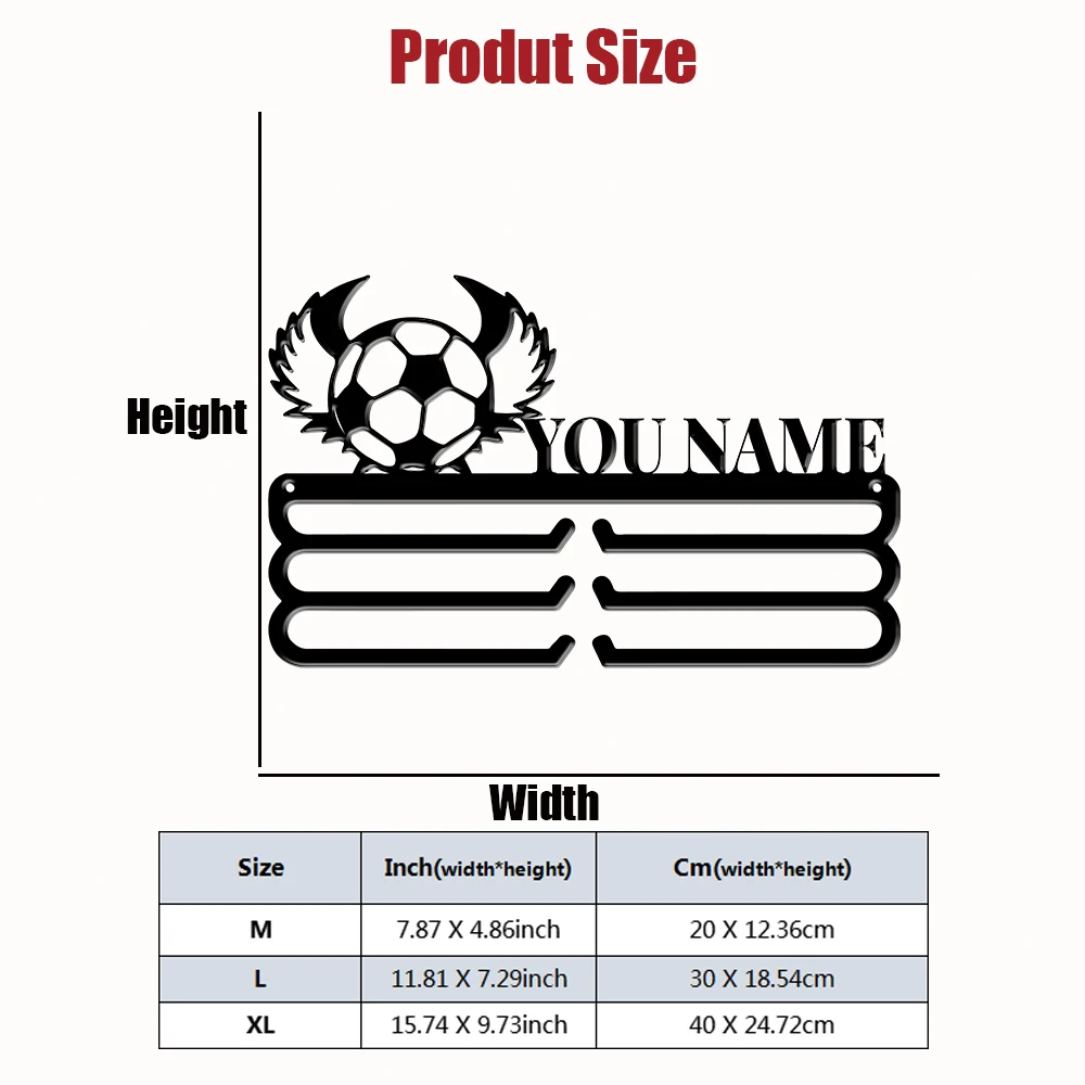 1pc Custom Football Angel Metal Medal Holder,Sports Carnival Hang Metal Wall Art Suitable for Running Marathon Sports Record view 3