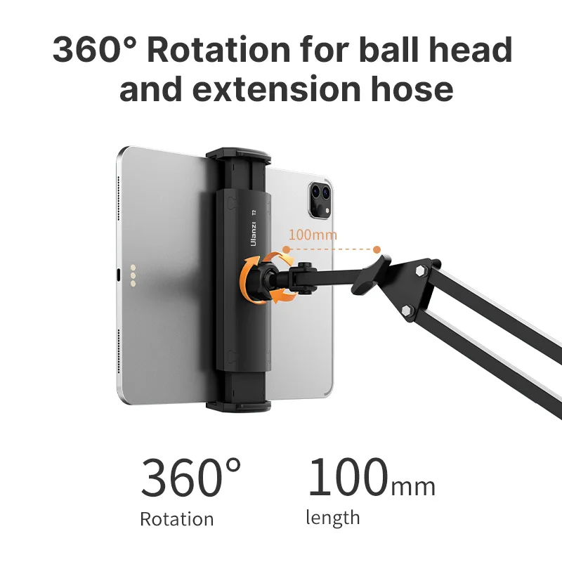 Ulanzi T2 Metal 360° Long Arm Tablet Stand 4.6~12.9 inch Tablet Smartphone Bed Desktop Lazy Holder Bracket Microphone Boom Arm