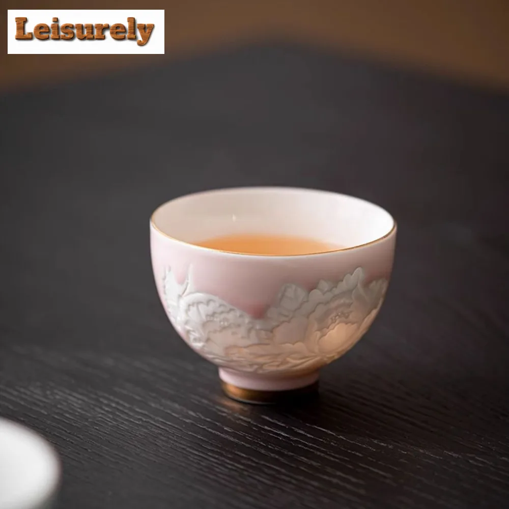 100ml Shadow Carving Butterfly Love Flower Teacup Handmade Tea Bowl Portable Travel Personal Meditation Cup Tea Set Master Cups