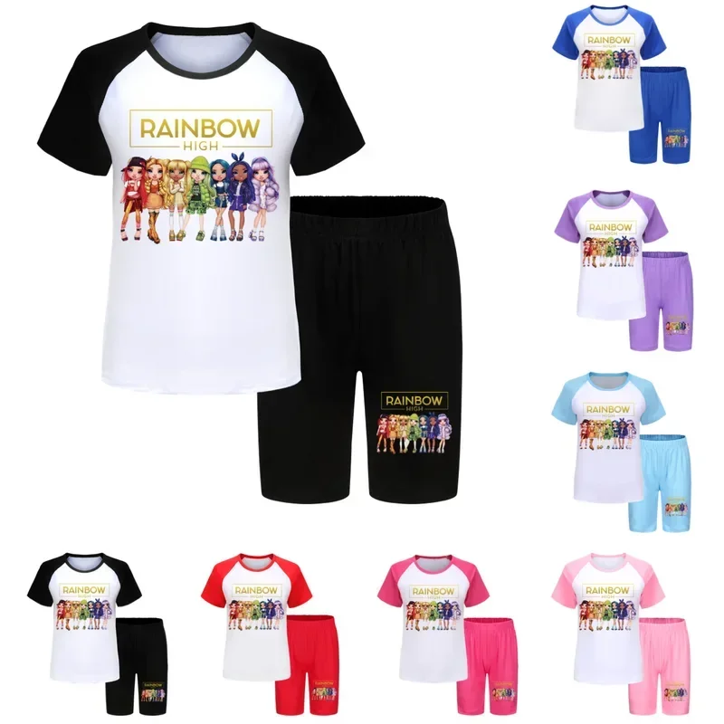 Rainbow High clothes kids cotton short sleeve T-shirt shorts 2PCs set toddler girls summer outfits boys cartoon pajama sets