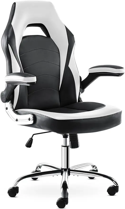 

Gaming Computer Office Ergonomic Desk Chair Armrests Neck Pillow and Built-in Lumbar Adjustment Black and White