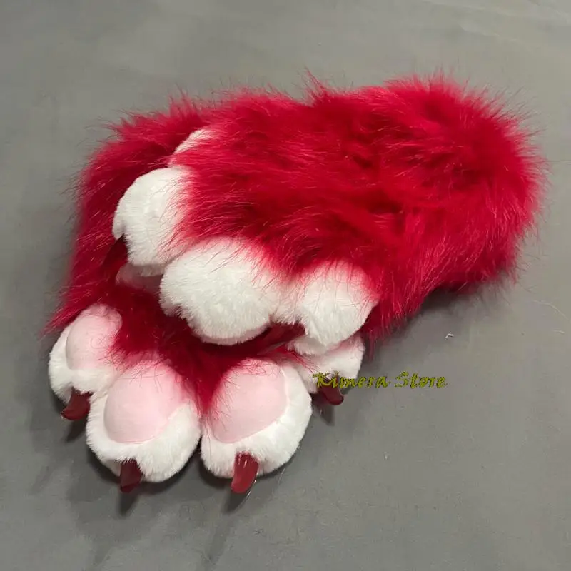 Furry Paw Gloves Cosplay Cat Sheep Rabbit Fursuit Animal Claw Cute Plush Cat Claw Gloves Halloween Gift for Kids Adults view 2